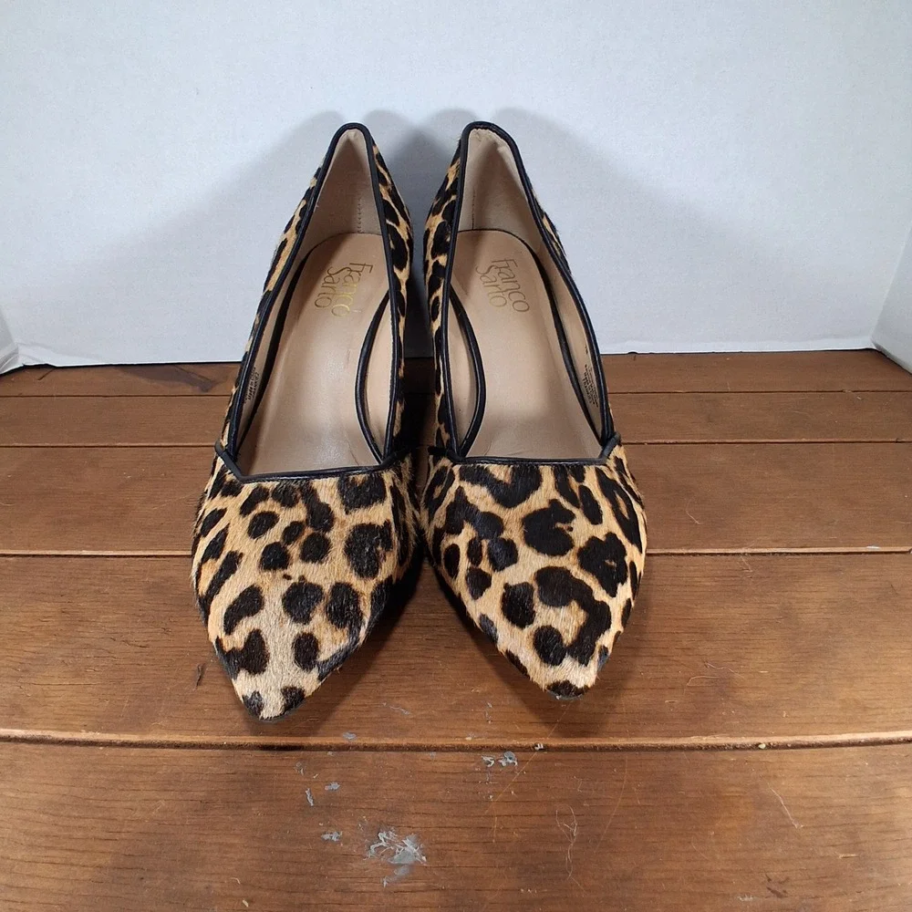 Franco Sarto Frankie2 Wedge Pumps 9.5 Leopard Print Calf Hair Pointed Toe Glam